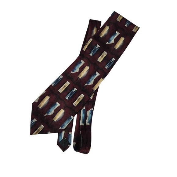 Chez Roffe New York Burgundy Geometric Pattern Silk Tie - Picture 5 of 7